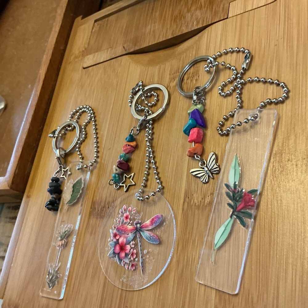 Set of 3 handmade rearview mirror hangars.  Chain is 10”